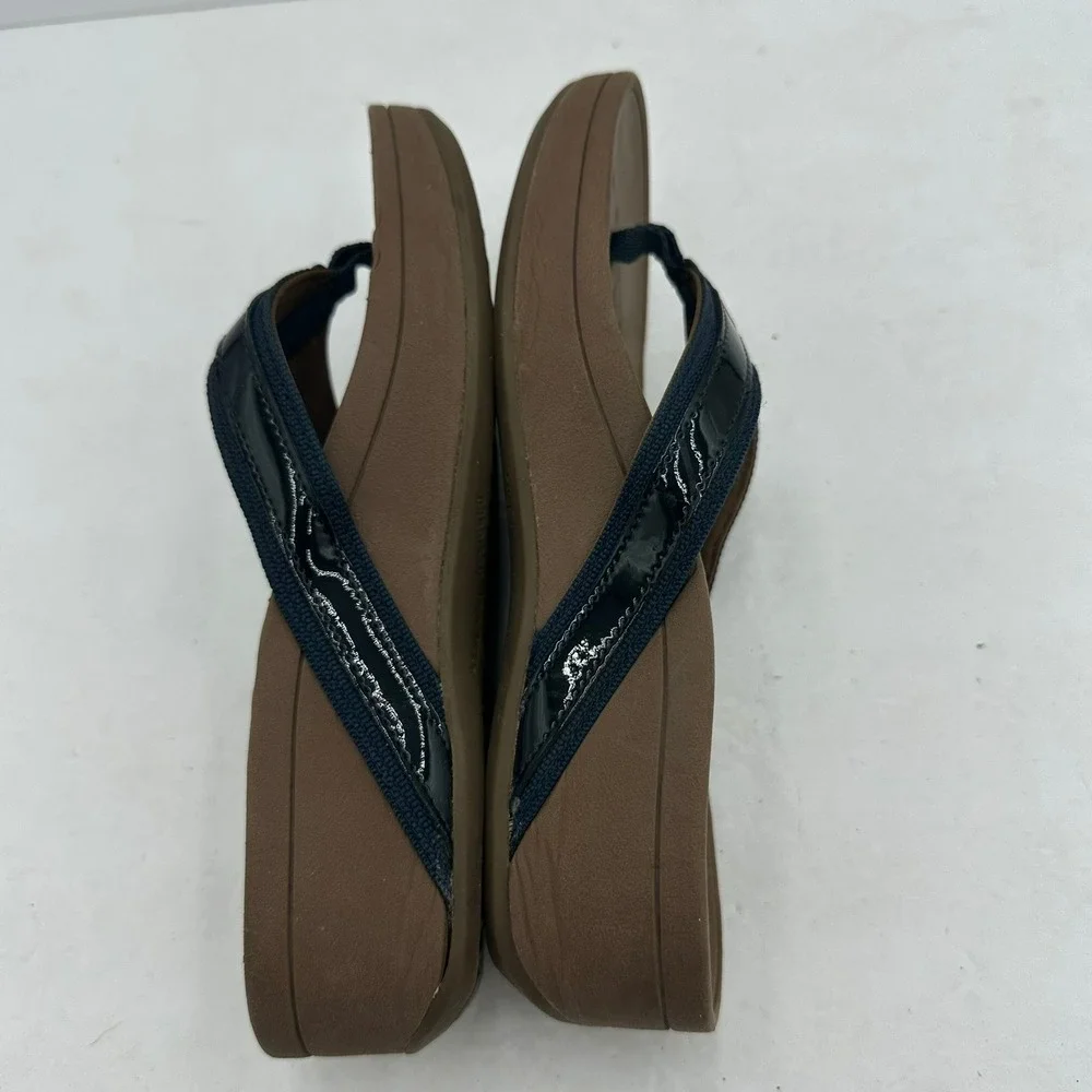 Vionic High Tide Navy Brown Platform Wedge Sandals Womens Size 6 Flip Flops